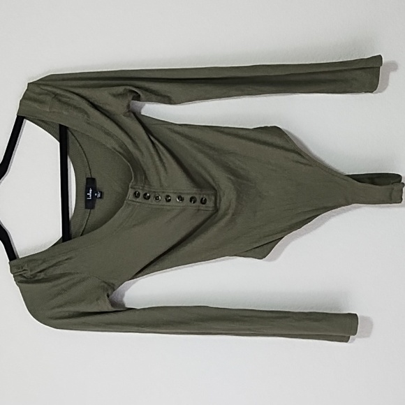 Lulu's Simply the Best Olive Green Long Sleeve Button-Front Bodysuit Size M - Picture 4 of 8